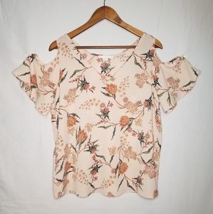 Cooper & Ella Floral Cold Shoulder Blush Blouse